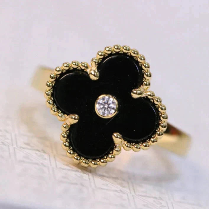 [Lucas Jewelry]CLOVER ONYX RING GOLD DIAMOND