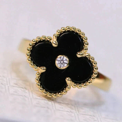 [Lucas Jewelry]CLOVER ONYX RING GOLD DIAMOND