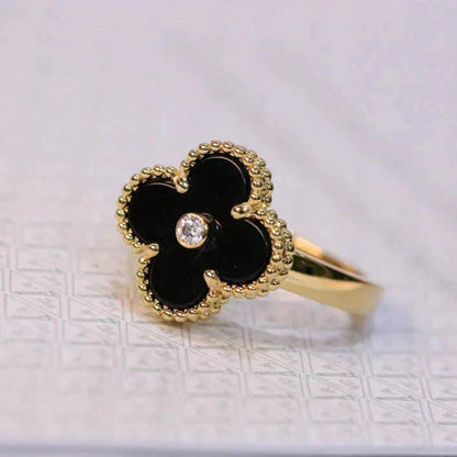 [Lucas Jewelry]CLOVER ONYX RING GOLD DIAMOND