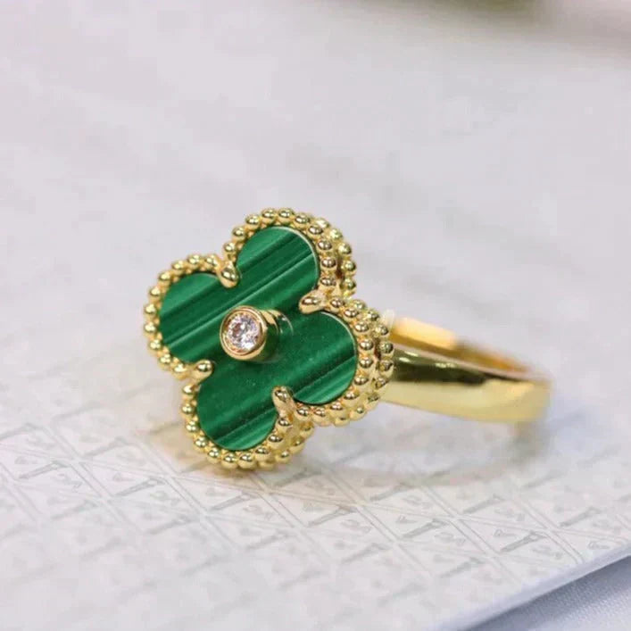 [Lucas Jewelry]CLOVER MALACHITE RING GOLD DIAMOND