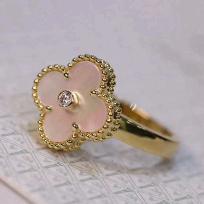 [Lucas Jewelry]CLOVER PINK MOP RING GOLD DIAMOND