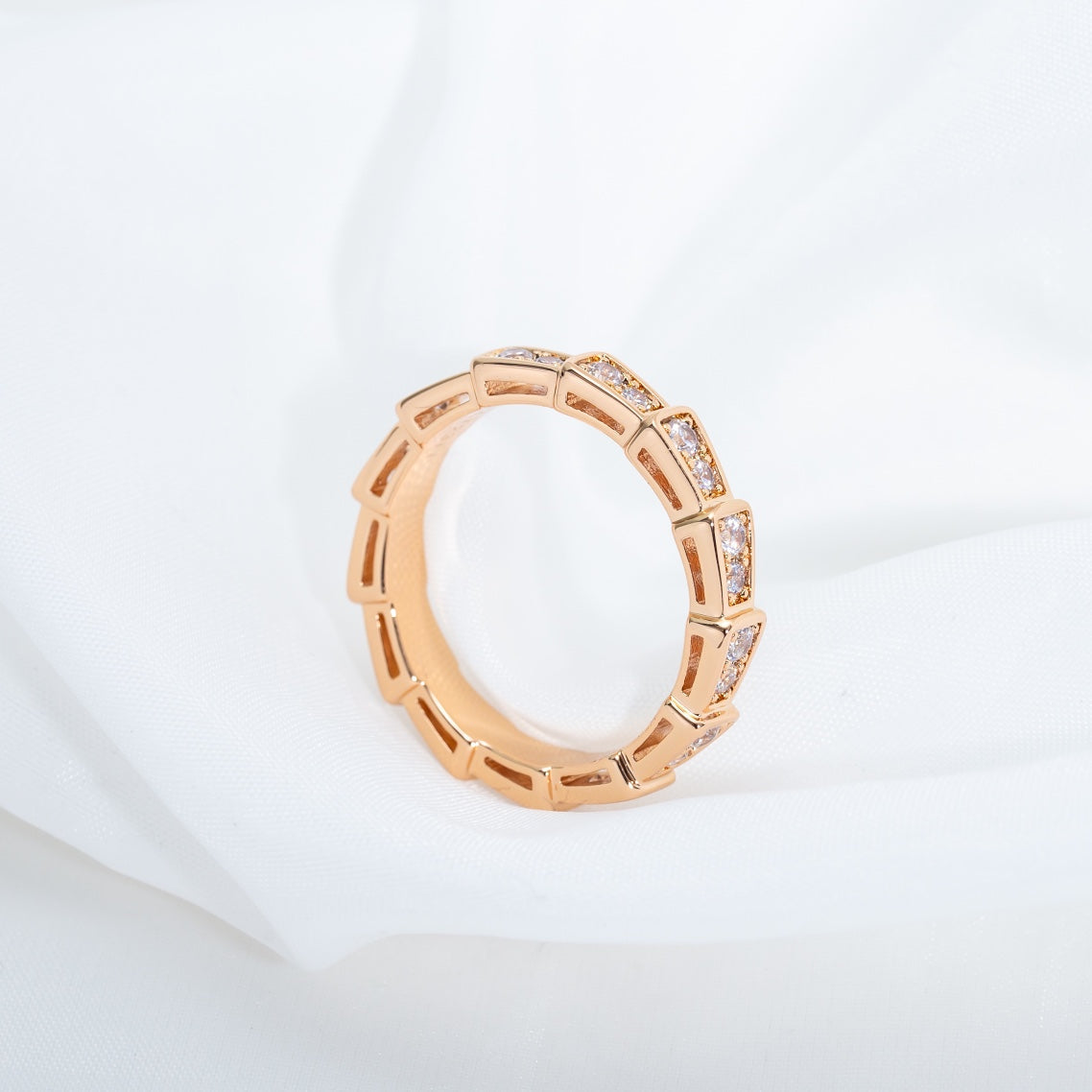 [Lucas Jewelry]SERPENTI RING PINK GOLD DIAMOND PAVED 3MM