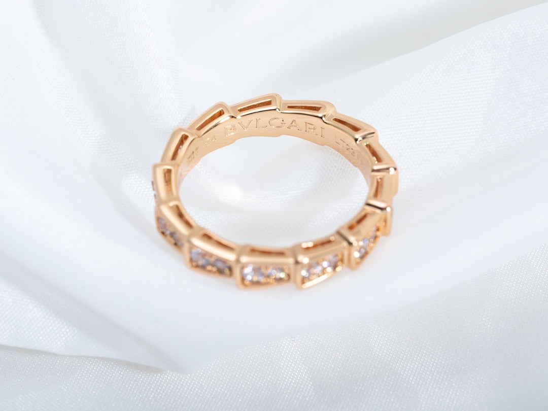 [Lucas Jewelry]SERPENTI RING PINK GOLD DIAMOND PAVED 3MM