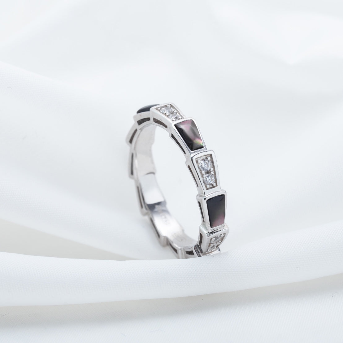 [Lucas Jewelry]SERPENTI RING SILVER  DIAMOND BLACK MOP 3MM