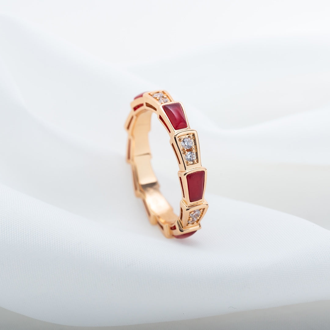 [Lucas Jewelry]SERPENTI RING PINK GOLD CARNELIAN DIAMOND 3MM