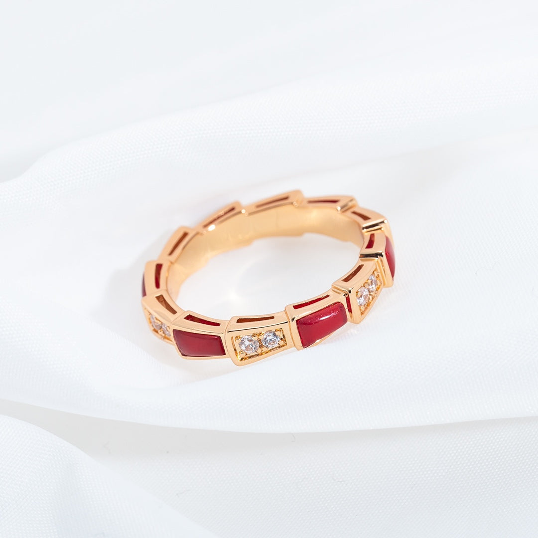 [Lucas Jewelry]SERPENTI RING PINK GOLD CARNELIAN DIAMOND 3MM