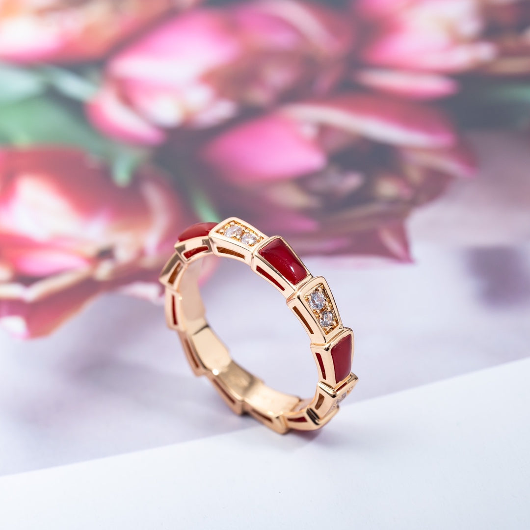 [Lucas Jewelry]SERPENTI RING PINK GOLD CARNELIAN DIAMOND 3MM