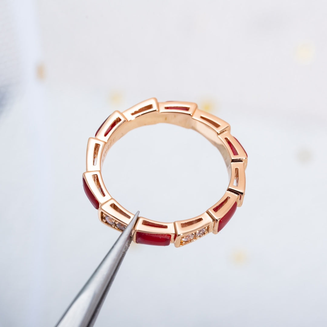 [Lucas Jewelry]SERPENTI RING PINK GOLD CARNELIAN DIAMOND 3MM