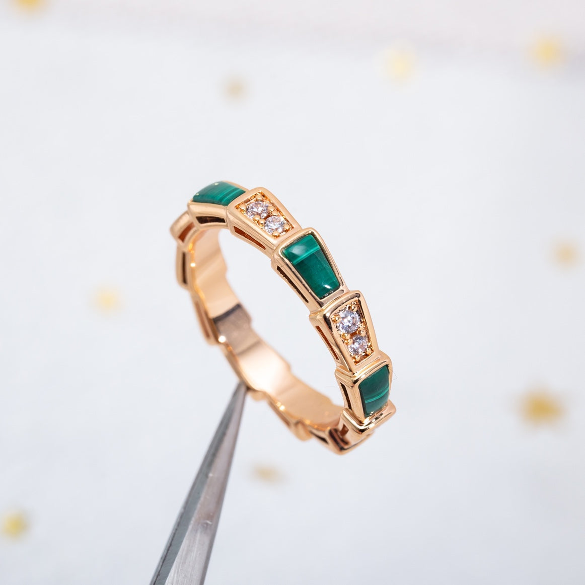 [Lucas Jewelry]SERPENTI RING PINK GOLD MALACHITE DIAMOND 3MM