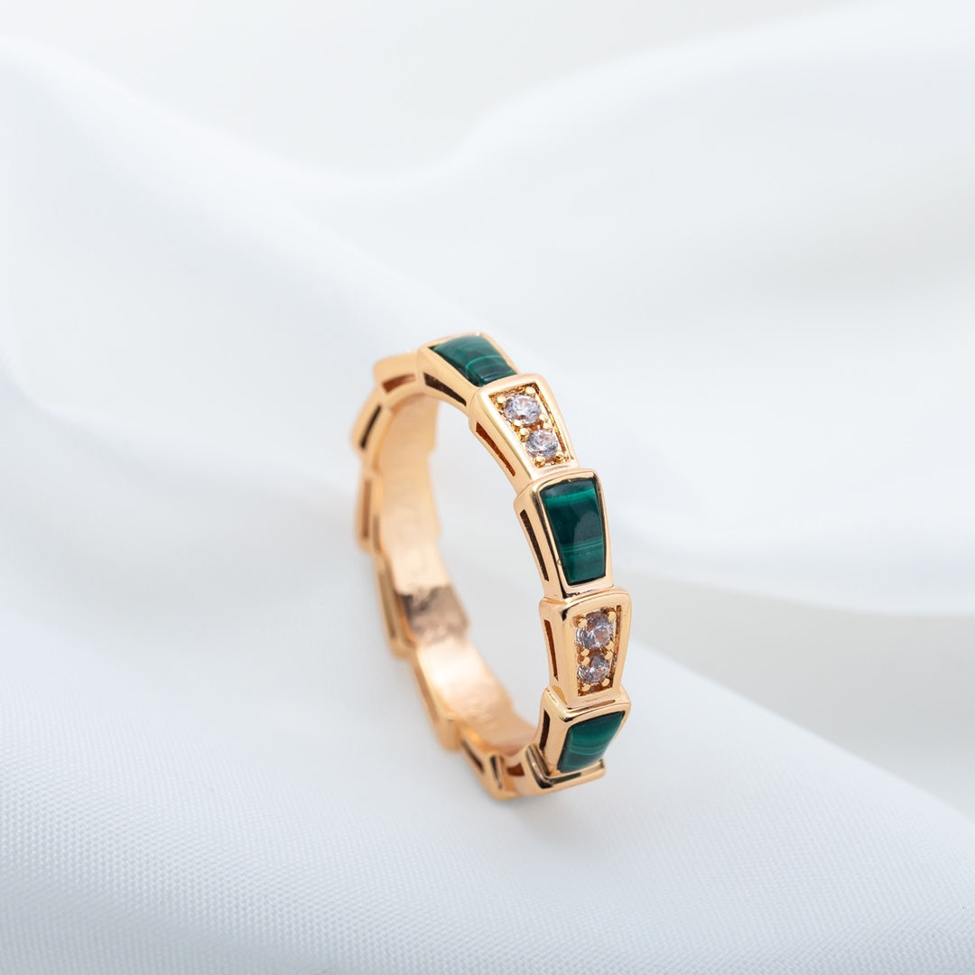 [Lucas Jewelry]SERPENTI RING PINK GOLD MALACHITE DIAMOND 3MM