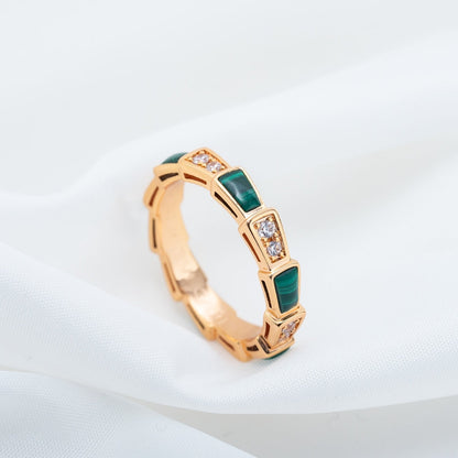 [Lucas Jewelry]SERPENTI RING PINK GOLD MALACHITE DIAMOND 3MM