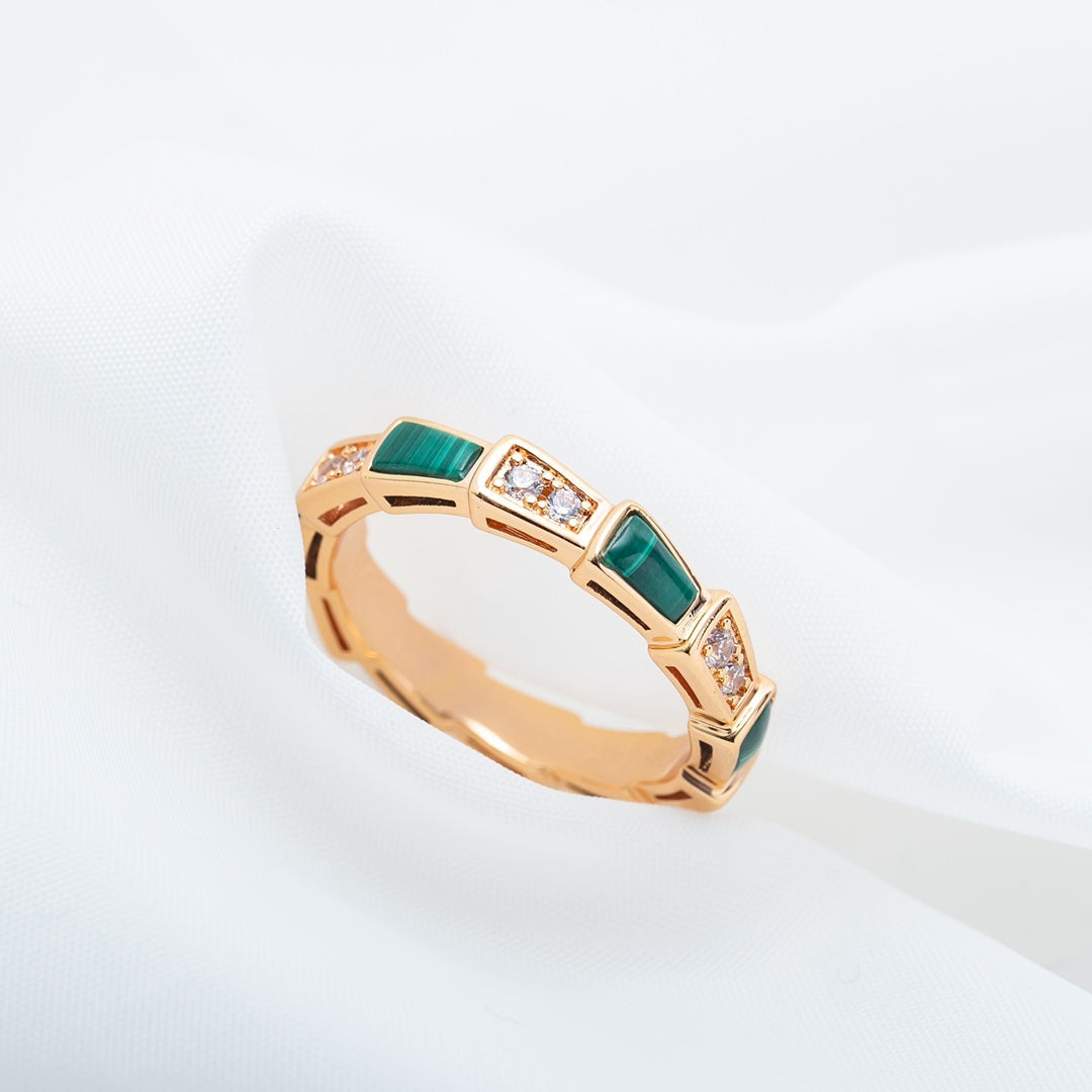 [Lucas Jewelry]SERPENTI RING PINK GOLD MALACHITE DIAMOND 3MM