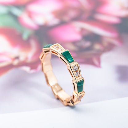 [Lucas Jewelry]SERPENTI RING PINK GOLD MALACHITE DIAMOND 3MM