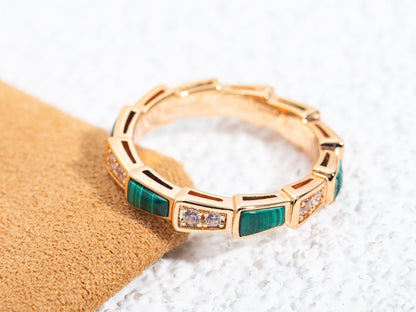 [Lucas Jewelry]SERPENTI RING PINK GOLD MALACHITE DIAMOND 3MM