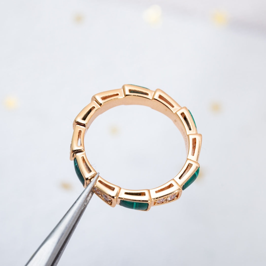 [Lucas Jewelry]SERPENTI RING PINK GOLD MALACHITE DIAMOND 3MM