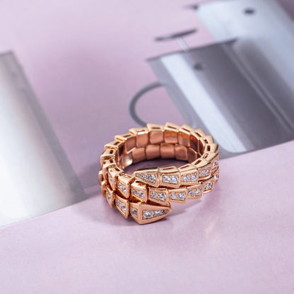 [Lucas Jewelry]SERPENTI RING PINK GOLD DIAMOND DOUBLE ROW