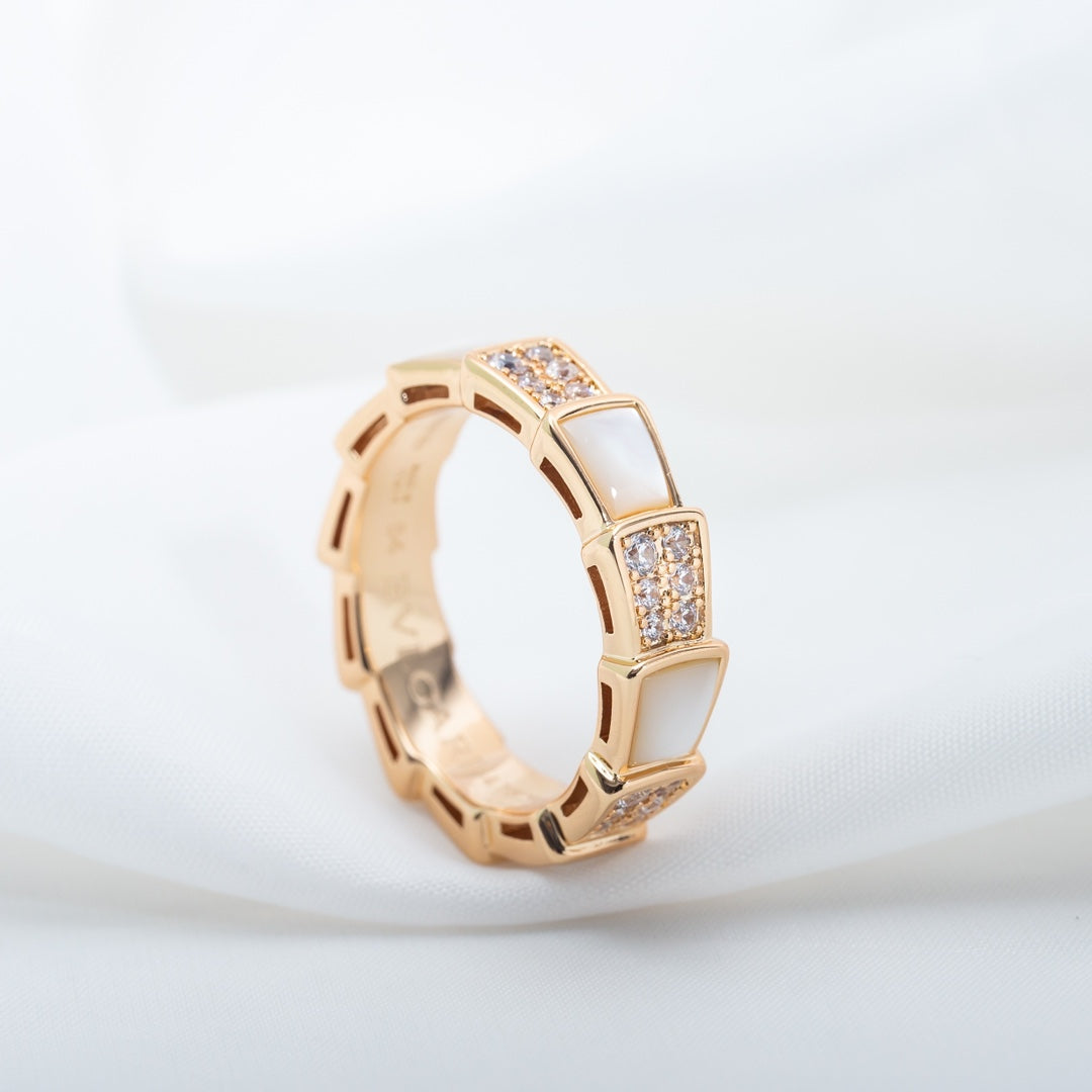 [Lucas Jewelry]SERPENTI RING PINK GOLD MOP DIAMOND PAVED 4MM