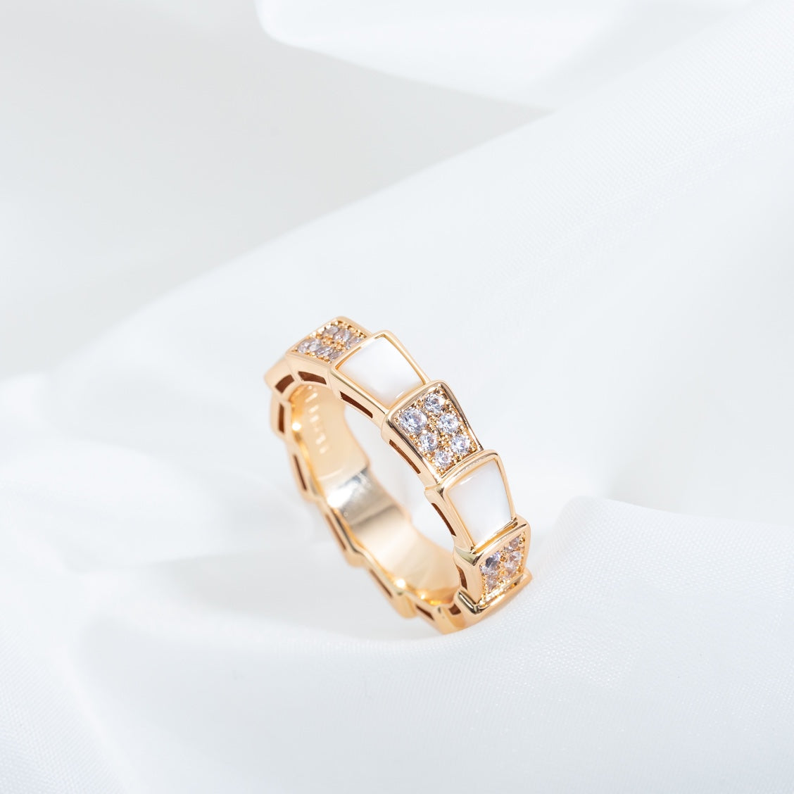 [Lucas Jewelry]SERPENTI RING PINK GOLD MOP DIAMOND PAVED 4MM