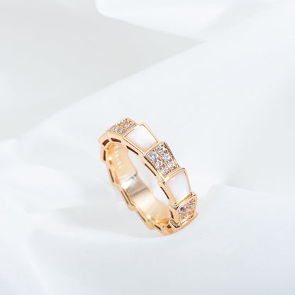 [Lucas Jewelry]SERPENTI RING PINK GOLD MOP DIAMOND PAVED 4MM