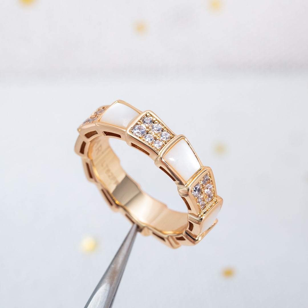 [Lucas Jewelry]SERPENTI RING PINK GOLD MOP DIAMOND PAVED 4MM