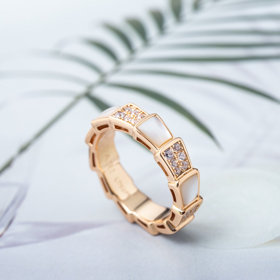 [Lucas Jewelry]SERPENTI RING PINK GOLD MOP DIAMOND PAVED 4MM