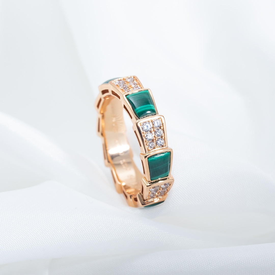 [Lucas Jewelry]SERPENTI RING PINK GOLD MALACHITE DIAMOND PAVED 4MM