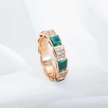 [Lucas Jewelry]SERPENTI RING PINK GOLD MALACHITE DIAMOND PAVED 4MM