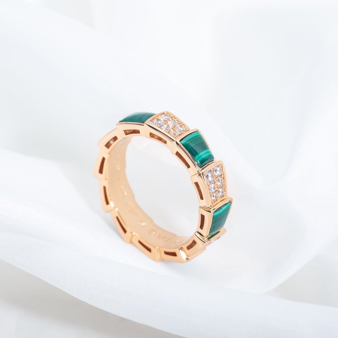 [Lucas Jewelry]SERPENTI RING PINK GOLD MALACHITE DIAMOND PAVED 4MM