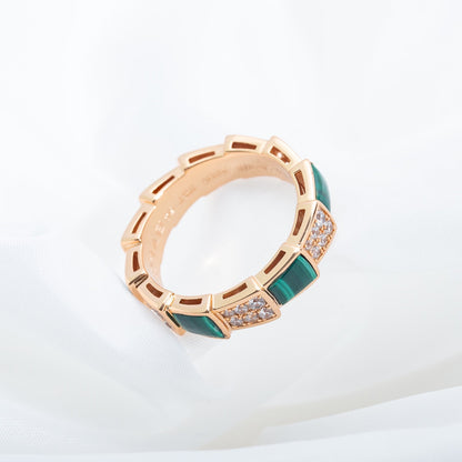 [Lucas Jewelry]SERPENTI RING PINK GOLD MALACHITE DIAMOND PAVED 4MM