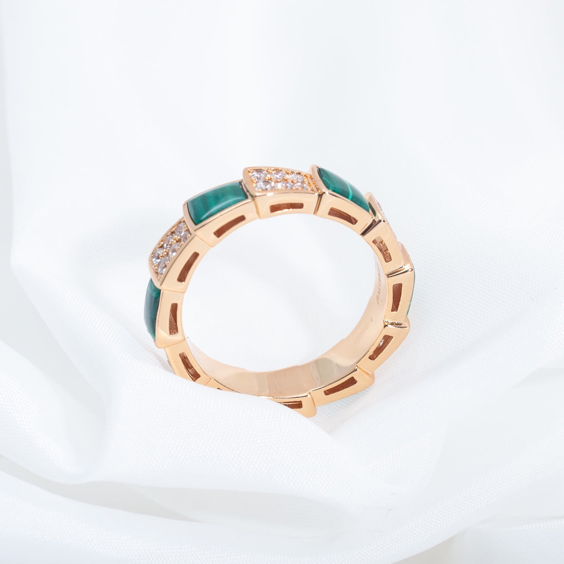 [Lucas Jewelry]SERPENTI RING PINK GOLD MALACHITE DIAMOND PAVED 4MM