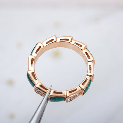 [Lucas Jewelry]SERPENTI RING PINK GOLD MALACHITE DIAMOND PAVED 4MM