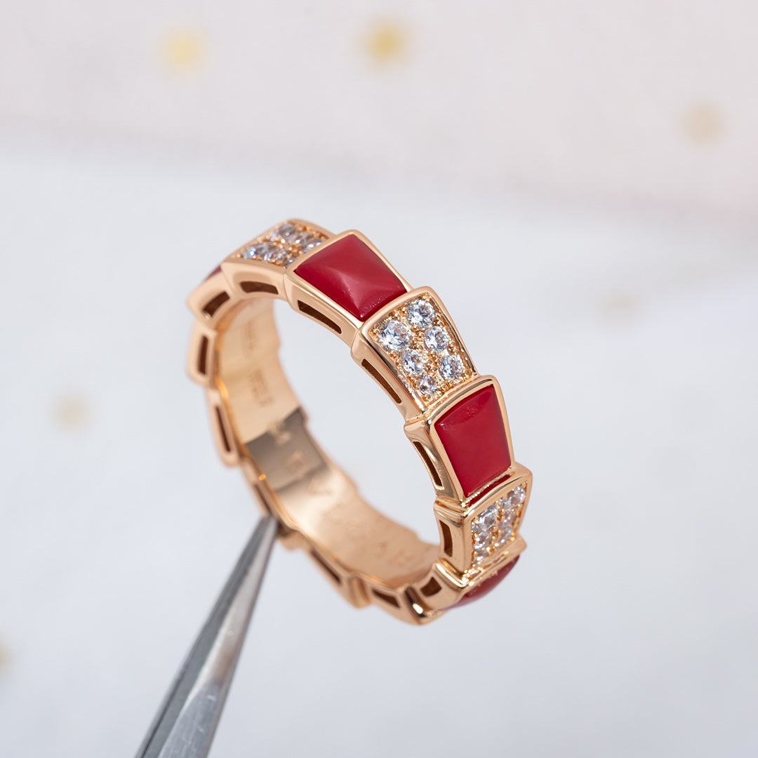 [Lucas Jewelry]SERPENTI RING PINK GOLD CARNELIAN DIAMOND PAVED 4MM