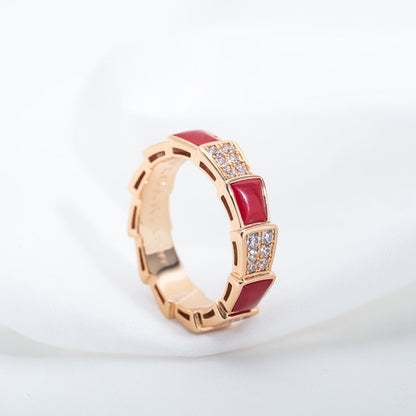 [Lucas Jewelry]SERPENTI RING PINK GOLD CARNELIAN DIAMOND PAVED 4MM