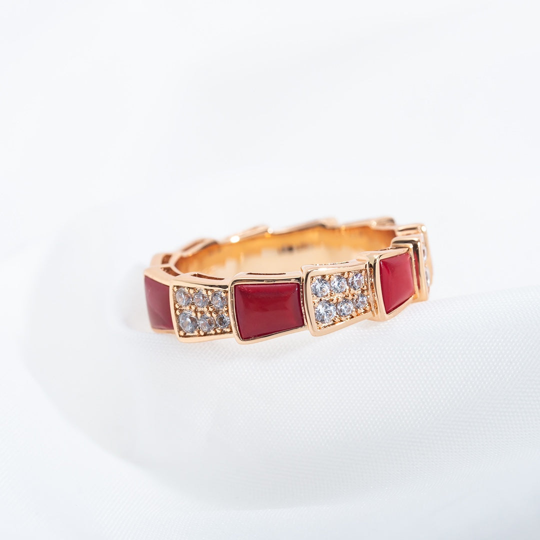 [Lucas Jewelry]SERPENTI RING PINK GOLD CARNELIAN DIAMOND PAVED 4MM