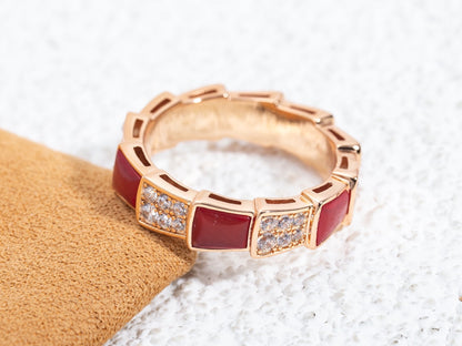 [Lucas Jewelry]SERPENTI RING PINK GOLD CARNELIAN DIAMOND PAVED 4MM