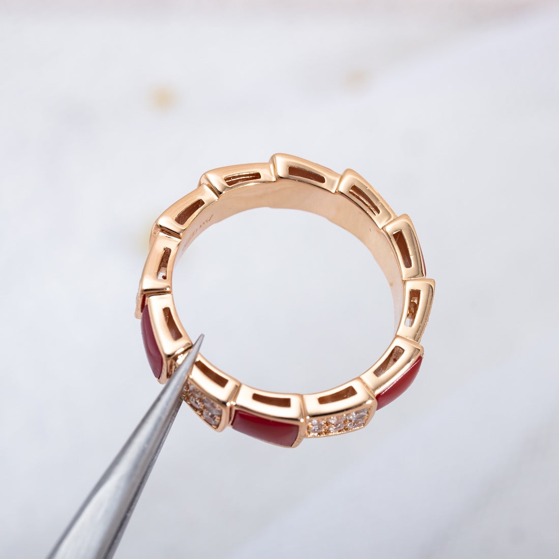 [Lucas Jewelry]SERPENTI RING PINK GOLD CARNELIAN DIAMOND PAVED 4MM