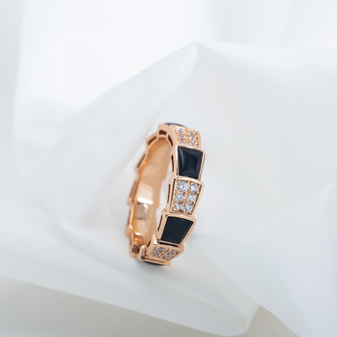 [Lucas Jewelry]SERPENTI RING PINK GOLD BLACK MOP DIAMOND PAVED 4MM