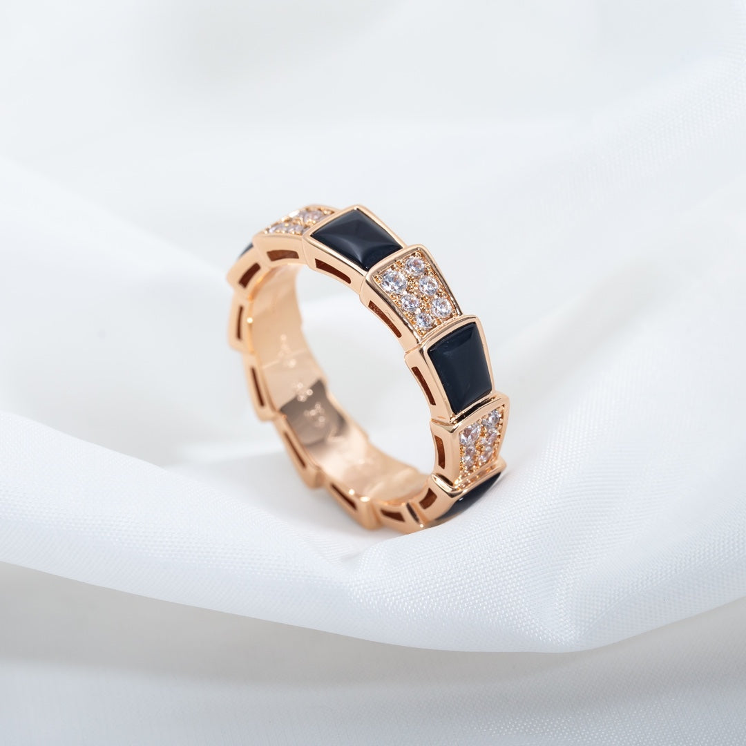 [Lucas Jewelry]SERPENTI RING PINK GOLD BLACK MOP DIAMOND PAVED 4MM