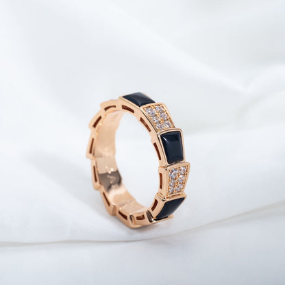 [Lucas Jewelry]SERPENTI RING PINK GOLD BLACK MOP DIAMOND PAVED 4MM