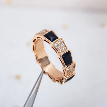 [Lucas Jewelry]SERPENTI RING PINK GOLD BLACK MOP DIAMOND PAVED 4MM