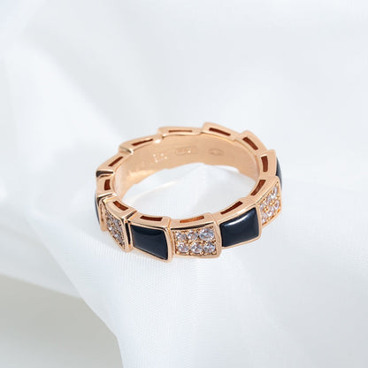 [Lucas Jewelry]SERPENTI RING PINK GOLD BLACK MOP DIAMOND PAVED 4MM