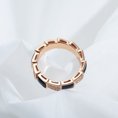 [Lucas Jewelry]SERPENTI RING PINK GOLD BLACK MOP DIAMOND PAVED 4MM