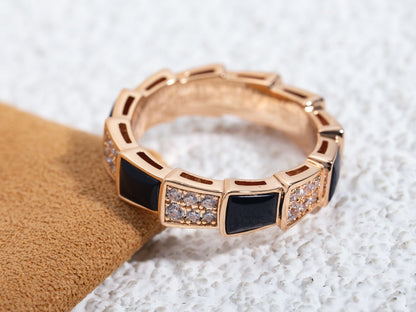 [Lucas Jewelry]SERPENTI RING PINK GOLD BLACK MOP DIAMOND PAVED 4MM