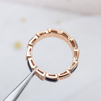 [Lucas Jewelry]SERPENTI RING PINK GOLD BLACK MOP DIAMOND PAVED 4MM