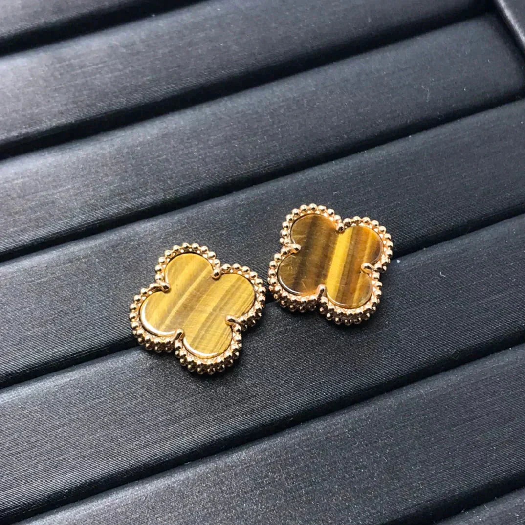 [Lucas Jewelry]CLOVER MEDIUM 1 MOTIFS TIGER EYE EARRINGS