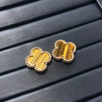 [Lucas Jewelry]CLOVER MEDIUM 1 MOTIFS TIGER EYE EARRINGS