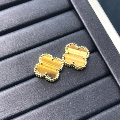 [Lucas Jewelry]CLOVER MEDIUM 1 MOTIFS TIGER EYE EARRINGS