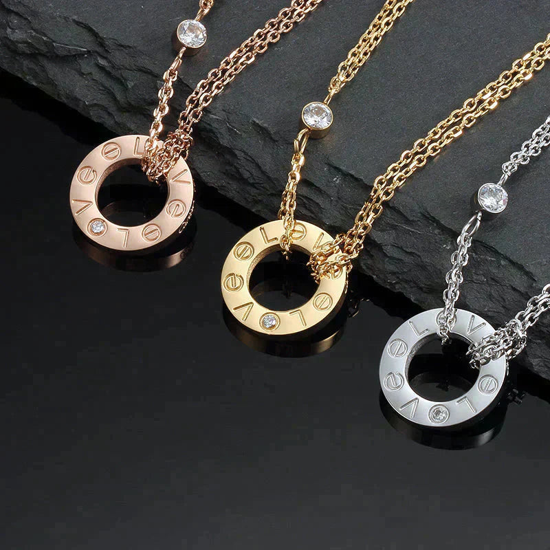 [Lucas Jewelry]LOVE NECKLACE 16MM 2 DIAMONDS