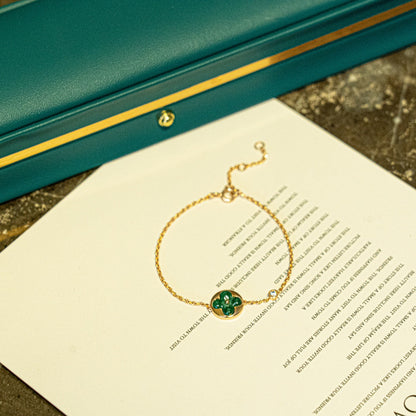 [Lucas Jewelry]SUN MALACHITE 1 DIAMOND PINK GOLD BRACELET