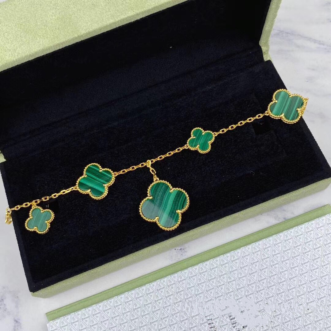 [Lucas Jewelry]MAGIC CLOVER MALACHITE GOLD BRACELET 5 MOTIFS